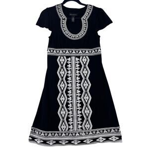 INC International Concept Dress Size M Black Embroidered Stretch Knit Lined